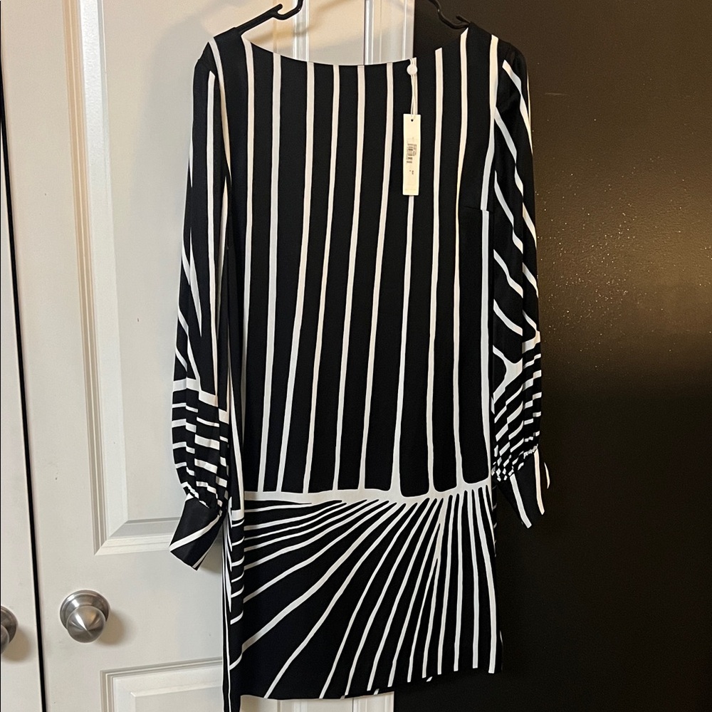 Trina Turk Black and Cream Striped Dress